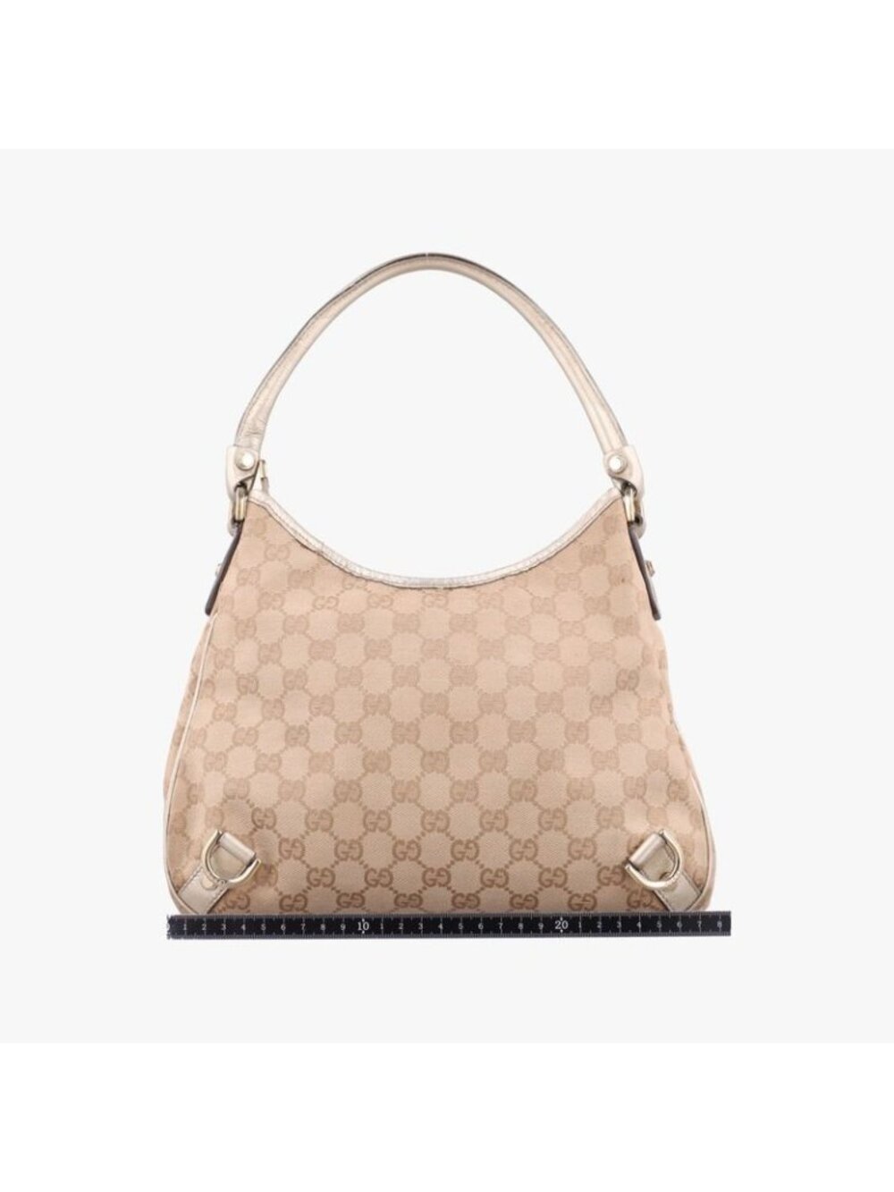 Gucci GG Pattern Beige Gold Canvas Leather Messenger Bag - Picture 2 of 16